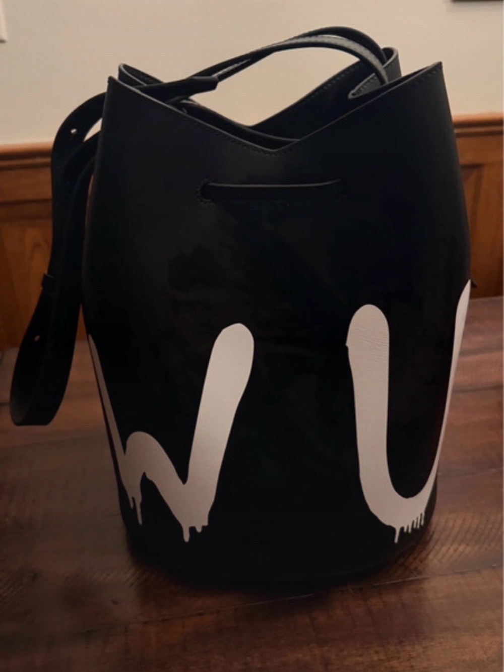Kendall & Kylie Black Bucket Bag with White Graphic